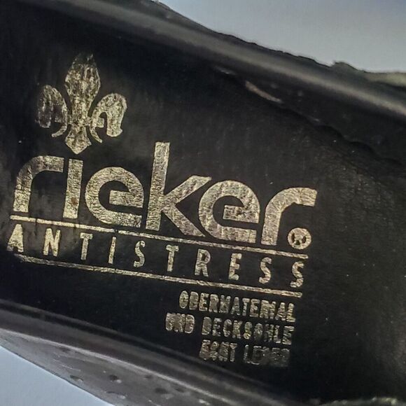 RIEKER Antistress Black Leather Mary Jane Flats Women's EU 42 US 11-12 Laser Cut - Picture 15 of 16